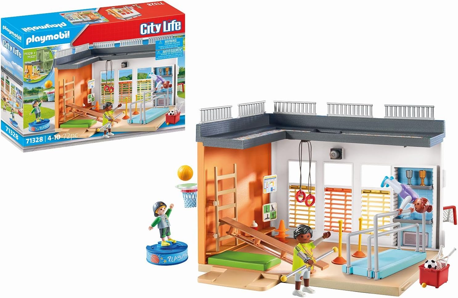 PLAYMOBIL City Life 71328 Extension Gym with Basketball Hoop, Slalom Poles, Football Goal, Tennis Accessories and More, Toy for Children from 4 Years