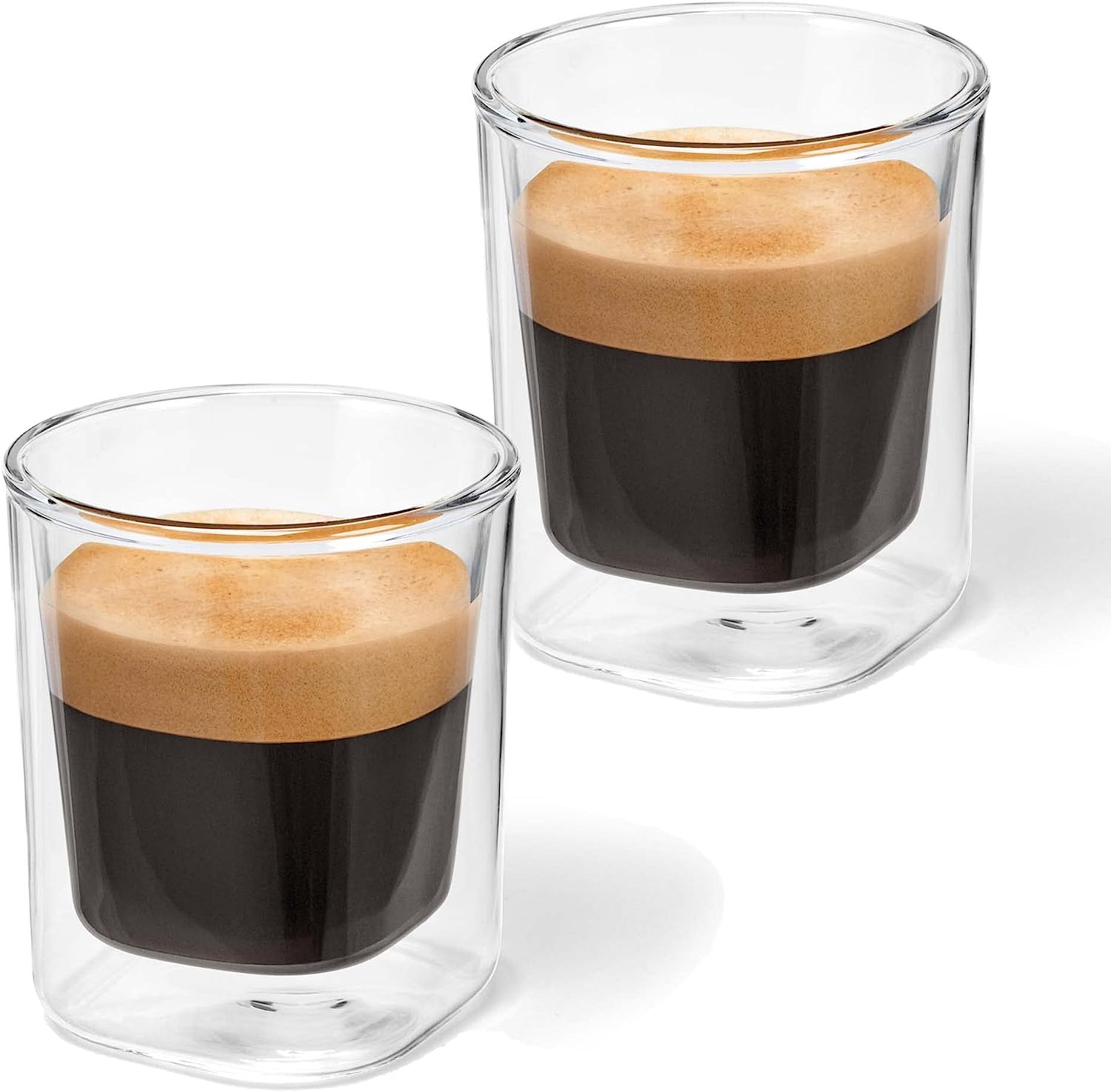 Tchibo QBO 2 Espresso Glasses, High-Quality Glass, Mouth-Blown, Lasered QBO Logo, Enjoy Hot and Cold