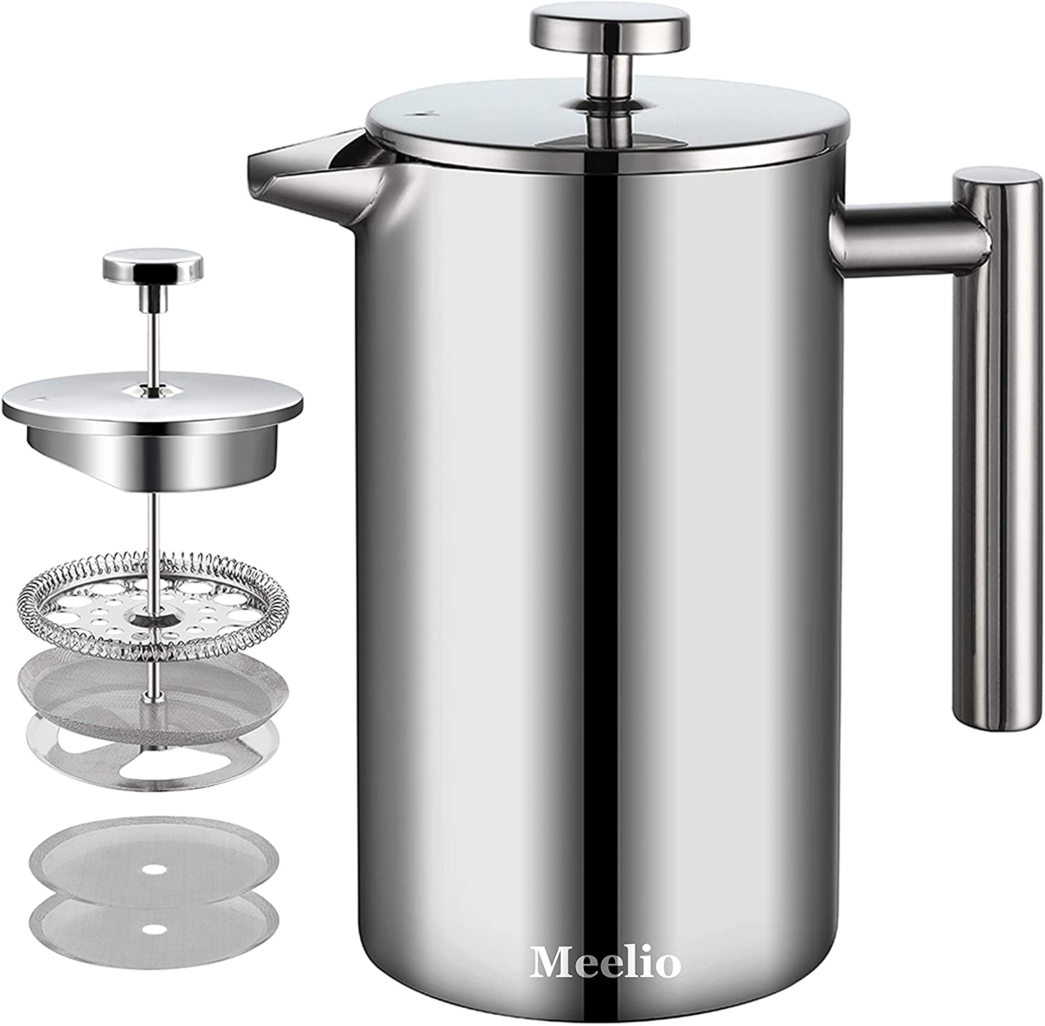 MeelioCafe Coffee Press French Press 1.5 Litres Stainless Steel (10 Cups) Thermal Coffee Maker Double-Walled Insulated Coffee Press Small 1500 ml C0ffee Press