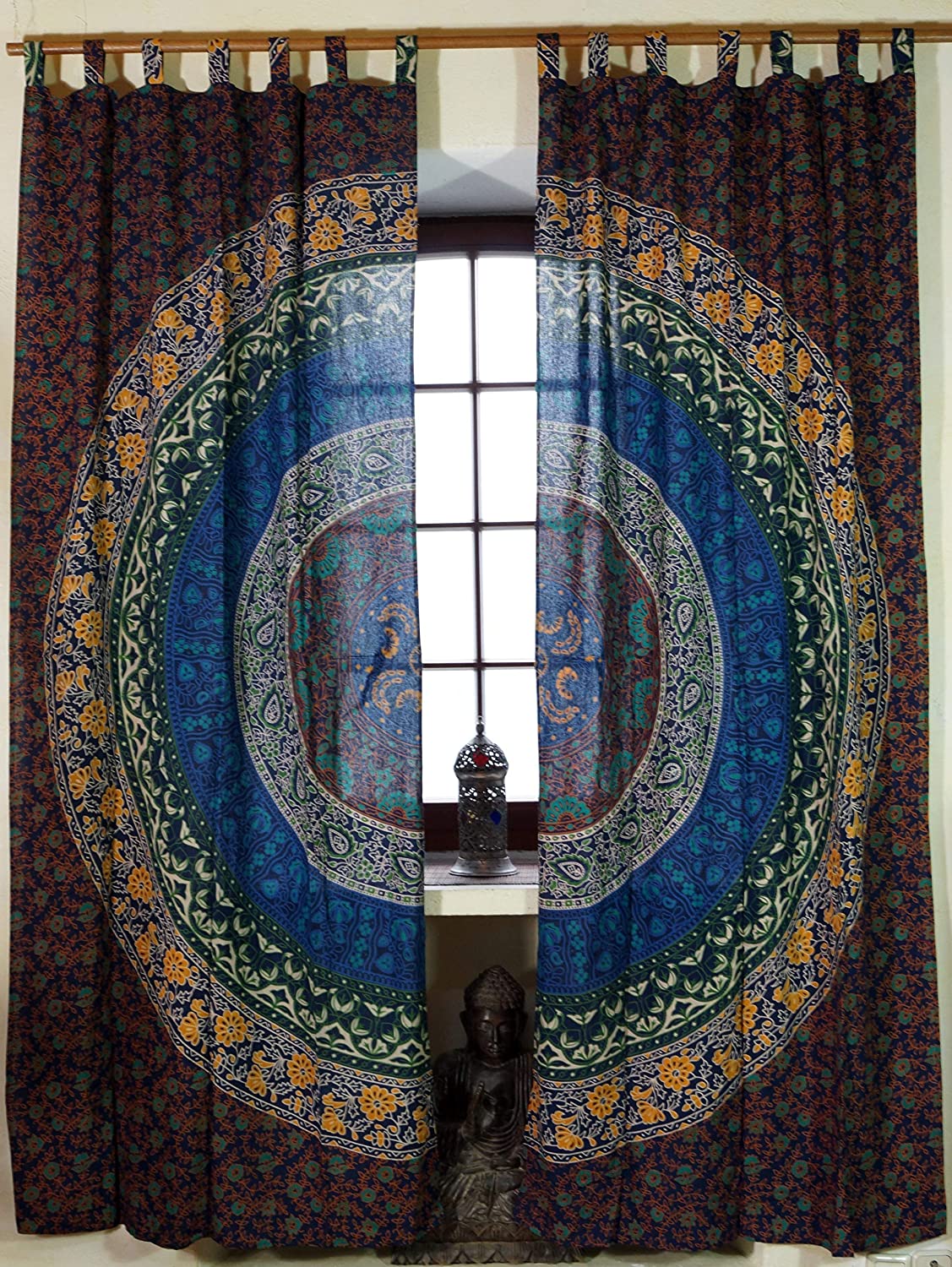 Guru-Shop Curtain (1 Pair Of Curtains, Curtains) With Tabs, Mandala Design,
