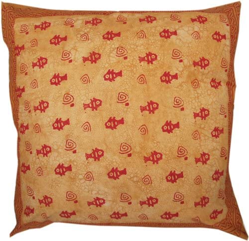 Guru-Shop GURU SHOP XL cushion cover, block print, cushion cover, ethnic, decorative cushion cover with traditional design, pattern 5, yellow, cotton, 80 x 80 cm, decorative cushion, sofa cushion
