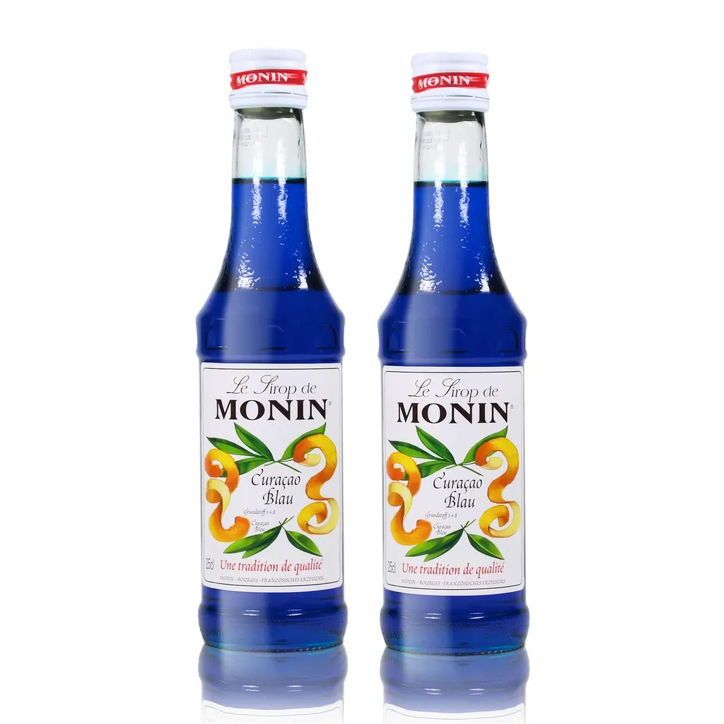 2x Monin Curacao Blau Sirup, 250 ml Flasche - für Cocktails, zum Kaffee oder Ko