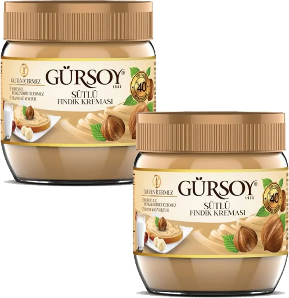 2x400g Gürsoy Haselnusscreme  40% Haselnussanteil Brotaufstrich Glutenfrei