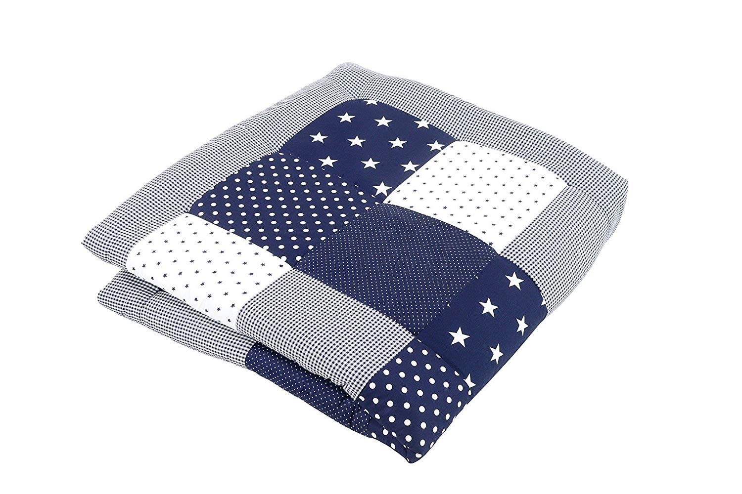 Bebi TRIOLINO Crawling Blanket with Play Mat & Playpen Liner 100x100 cm 120 x 120 cm 140x140 Large Soft Padding Blue Stars 120 x 120 cm blue, white