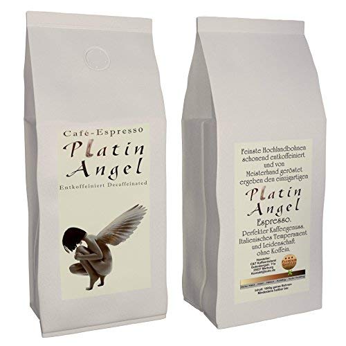 Espresso / Cafe - Coffee Beans Decaffeinated \"Platinum Angel\" (Includes Free Coffee Bag) - Low Acid - Gentle and Freshly Roasted - Economy Pack (Whole Bean, 3 x 1000 g)