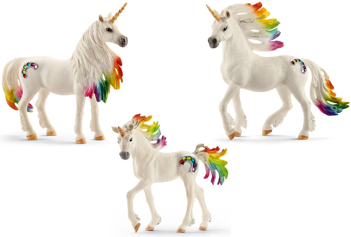 3-Piece Schleich Rainbow Unicorn Stallion Mare Foal Playset - 70523 70524 7