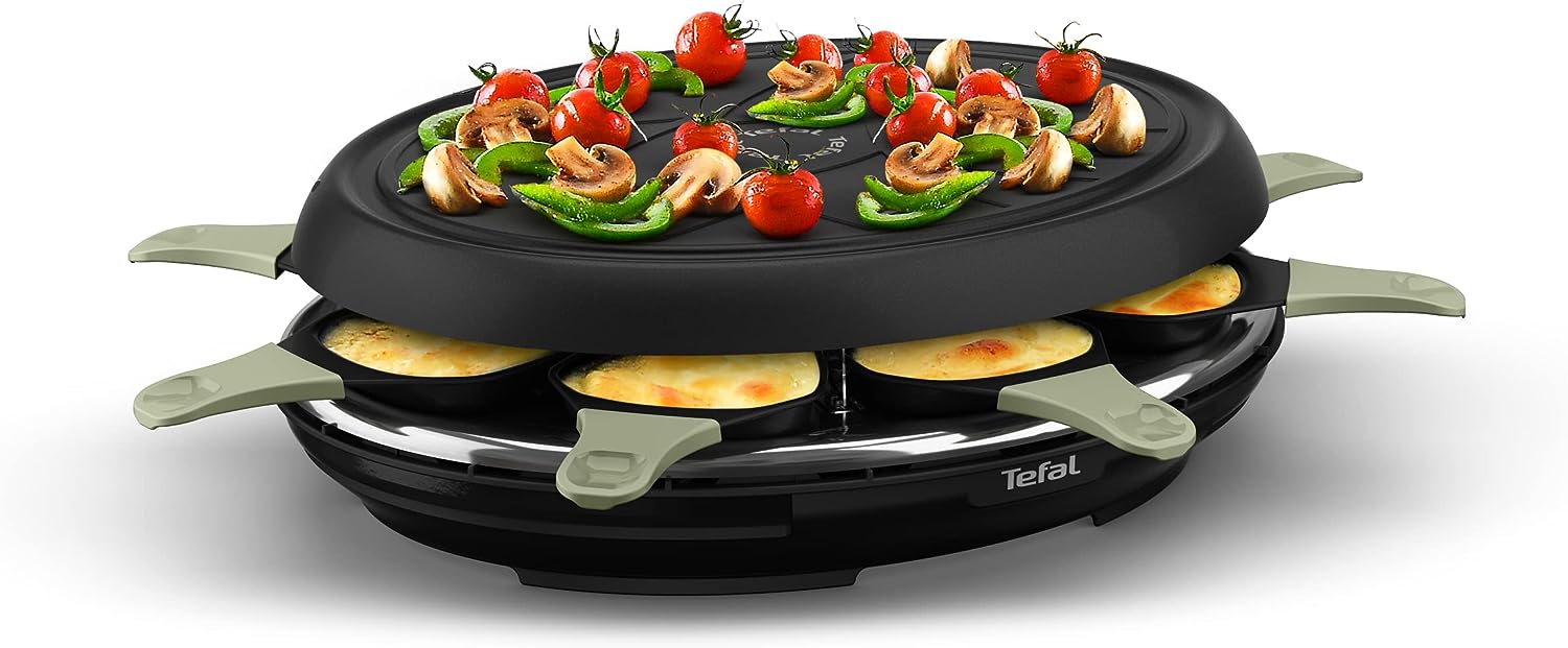 Tefal Raclette Neo Deco Eco Design 8 RE31E8, Raclette and Grill, 8 People, Non-Stick Coating, 2-in-1 Function, Energy Consumption, Recyclable Eco Design, Made in France