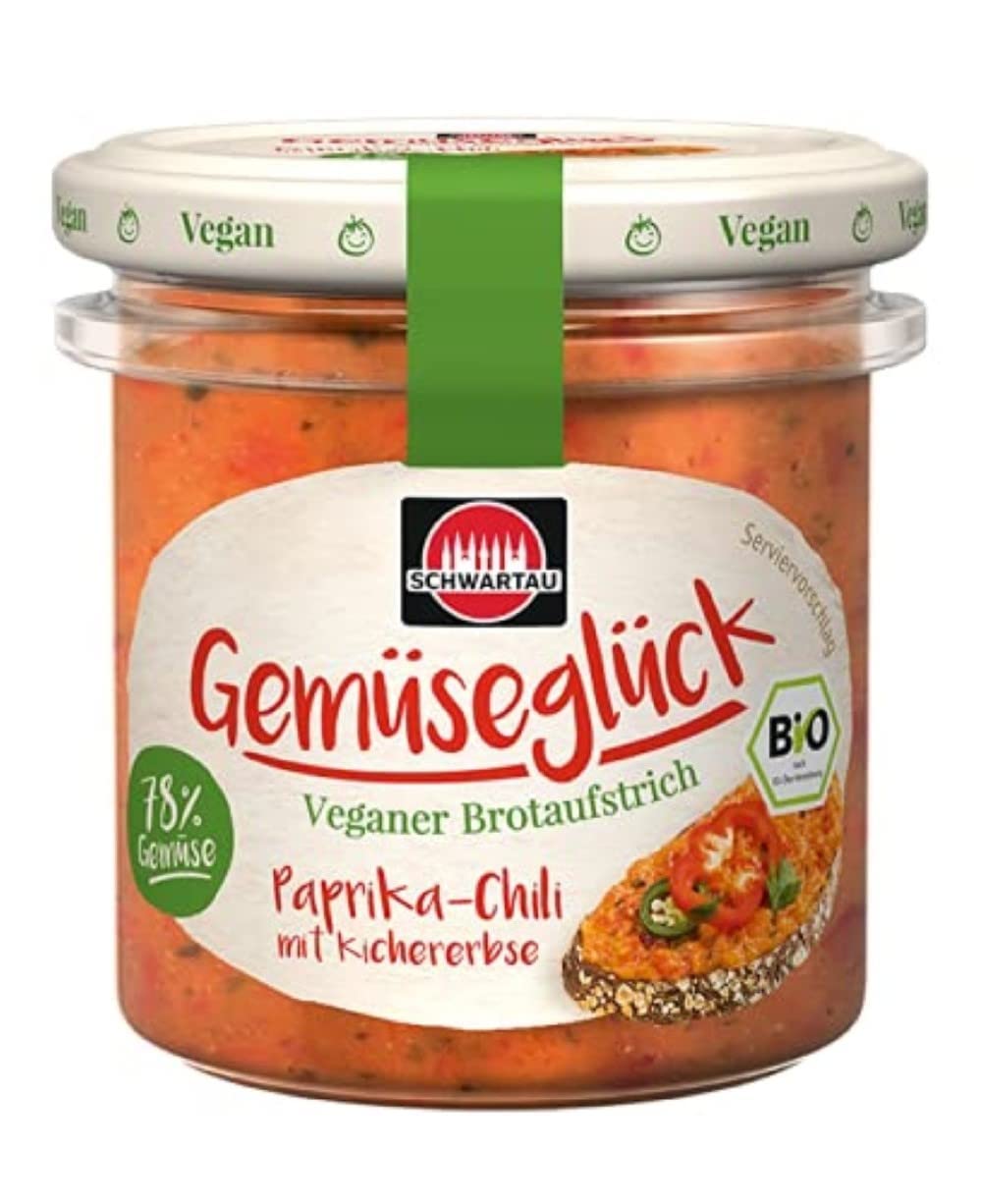 Schwartau Vegetable Glück Paprika Chili with Chickpea, Vegan Organic Vegetable Spread, 135 g