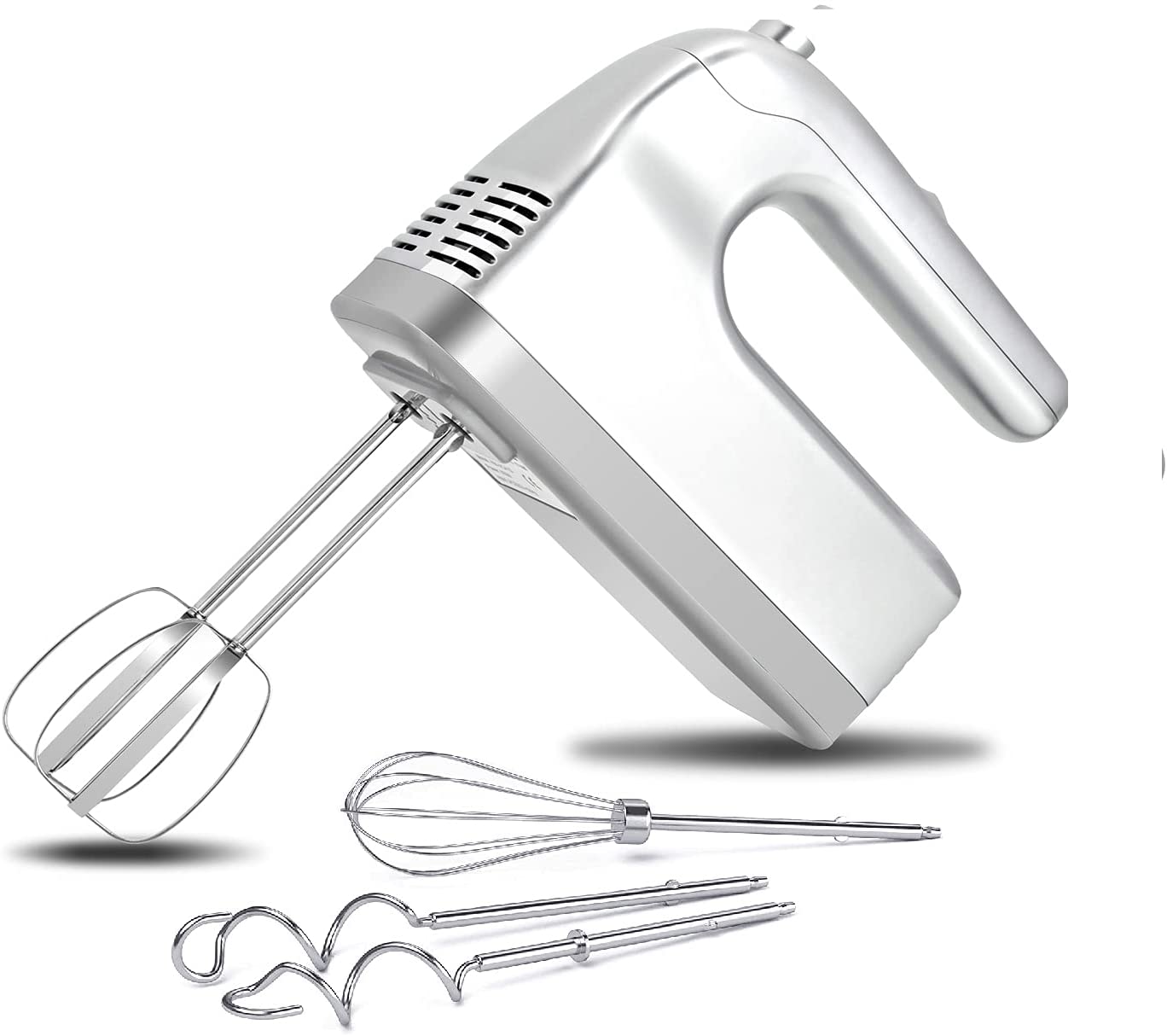 I00000 Hand Blender Electric Whisk with Turbo Button and Timer, 5 Speeds, Hand Blender with 6 Stainless Steel Attachments and Storage Case, Powerful 400W (Silver)