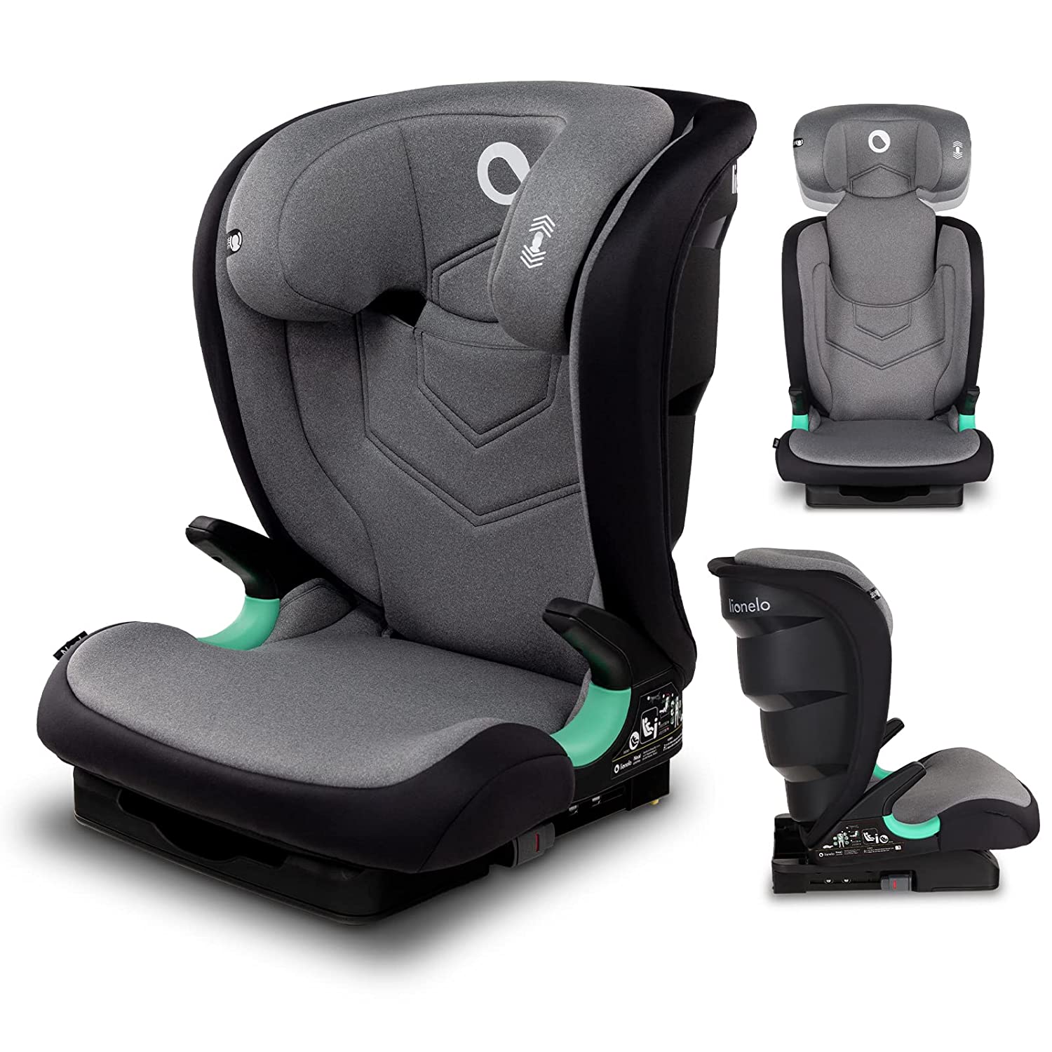 Lionelo Neal Child Seat 15-36 kg Isofix Side Protectors Marking i-Size 3-Way Adjustable Backrest Height-Adjustable Headrest Ventilation System (Grey)