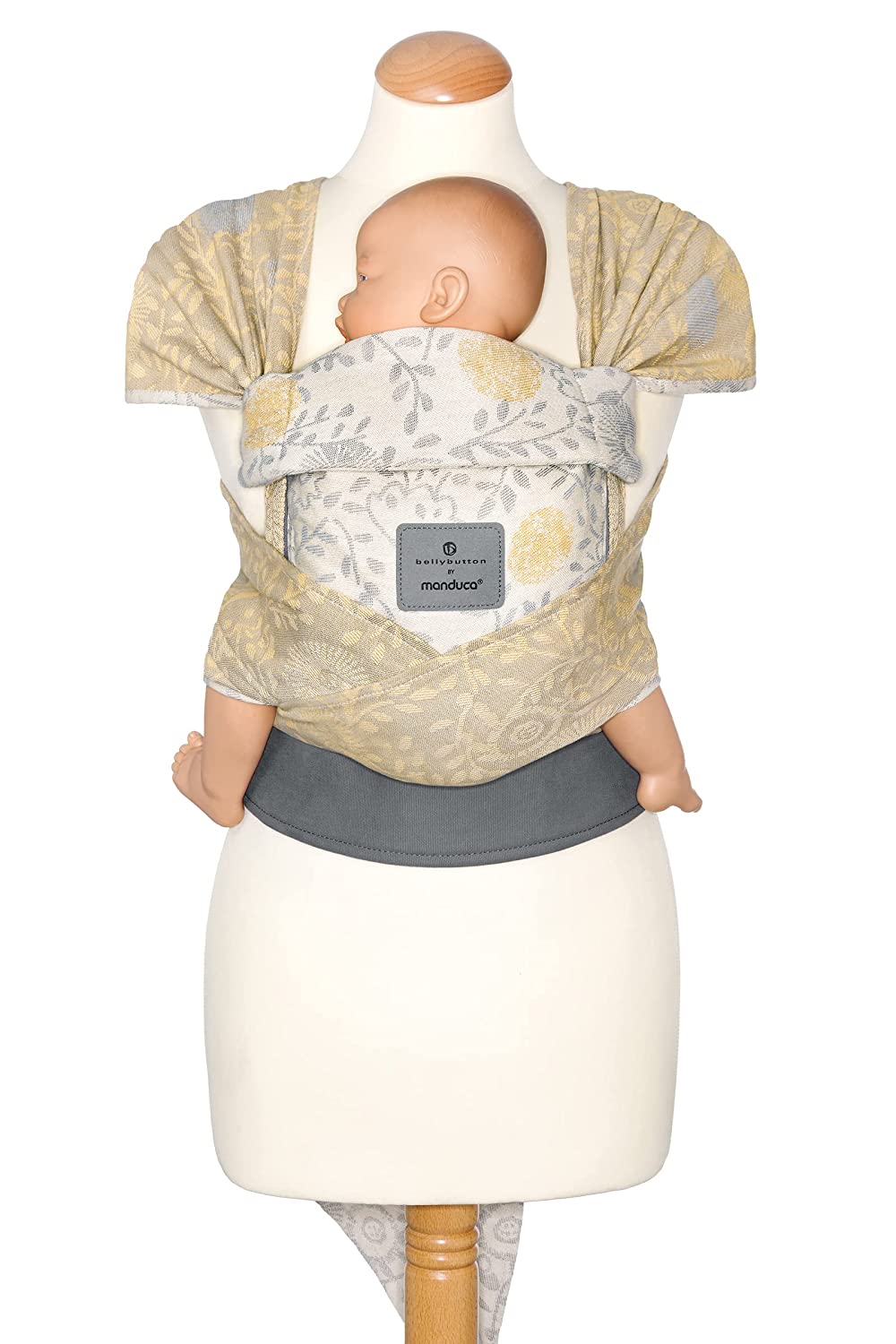 manduca Twist Long Baby Carrier > Bellybutton SoftBlossom < Newborn Carrier Made of Organic Cotton (Jacquard Woven), Soft Belly Belt with Buckle, Fan and Tie Straps (Extra Long Straps)