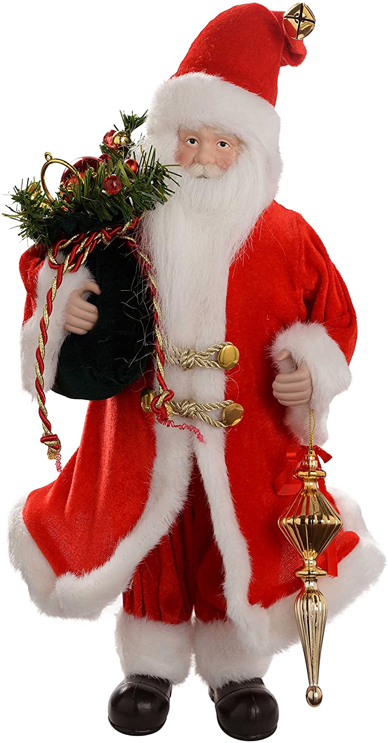 WeRChristmas 40 cm Large Santa Figurine with Sack Christmas Decoration