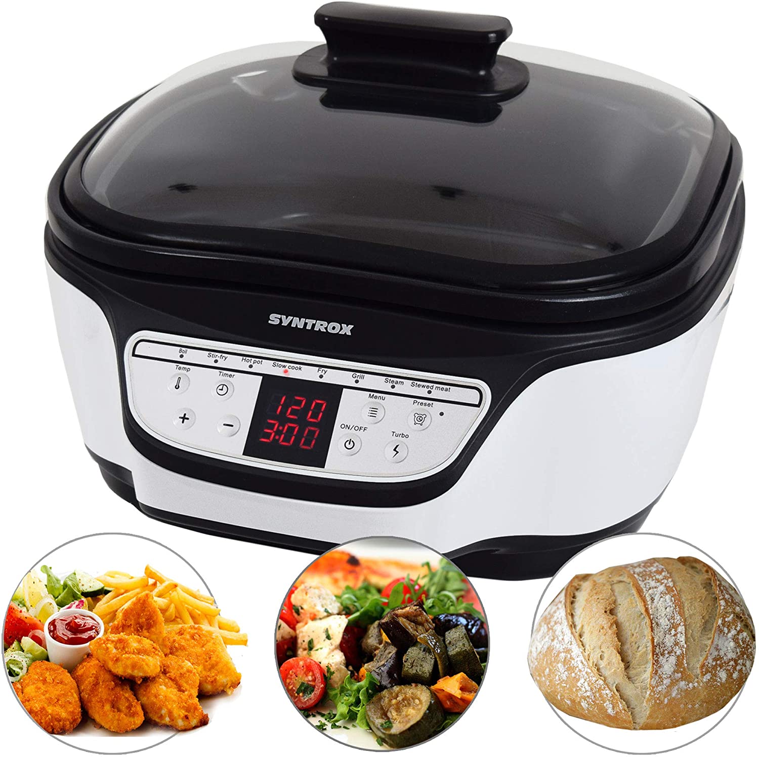 Syntrox Germany Programmable Multicooker 8-in-1 with Digital Panel MC-1500W Variety