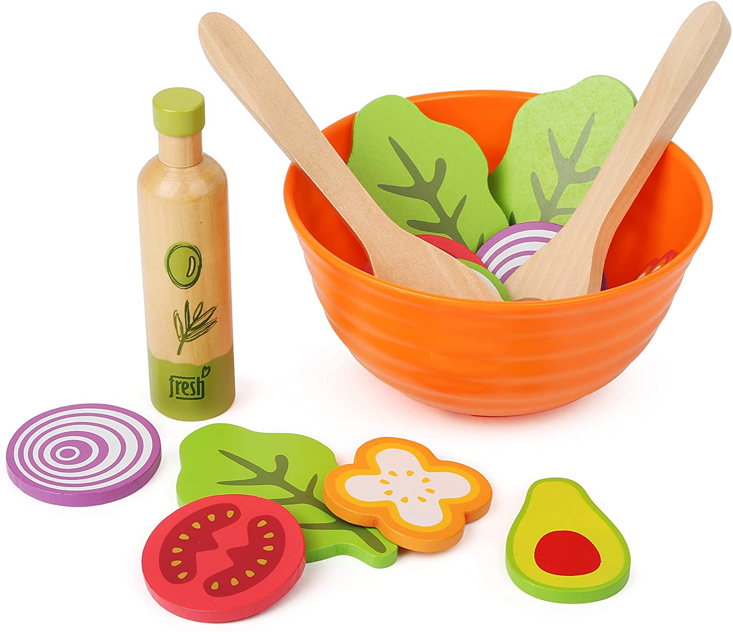 Small Foot 11476 Salad Set Wooden Accessories For Childrens Kitchen With B