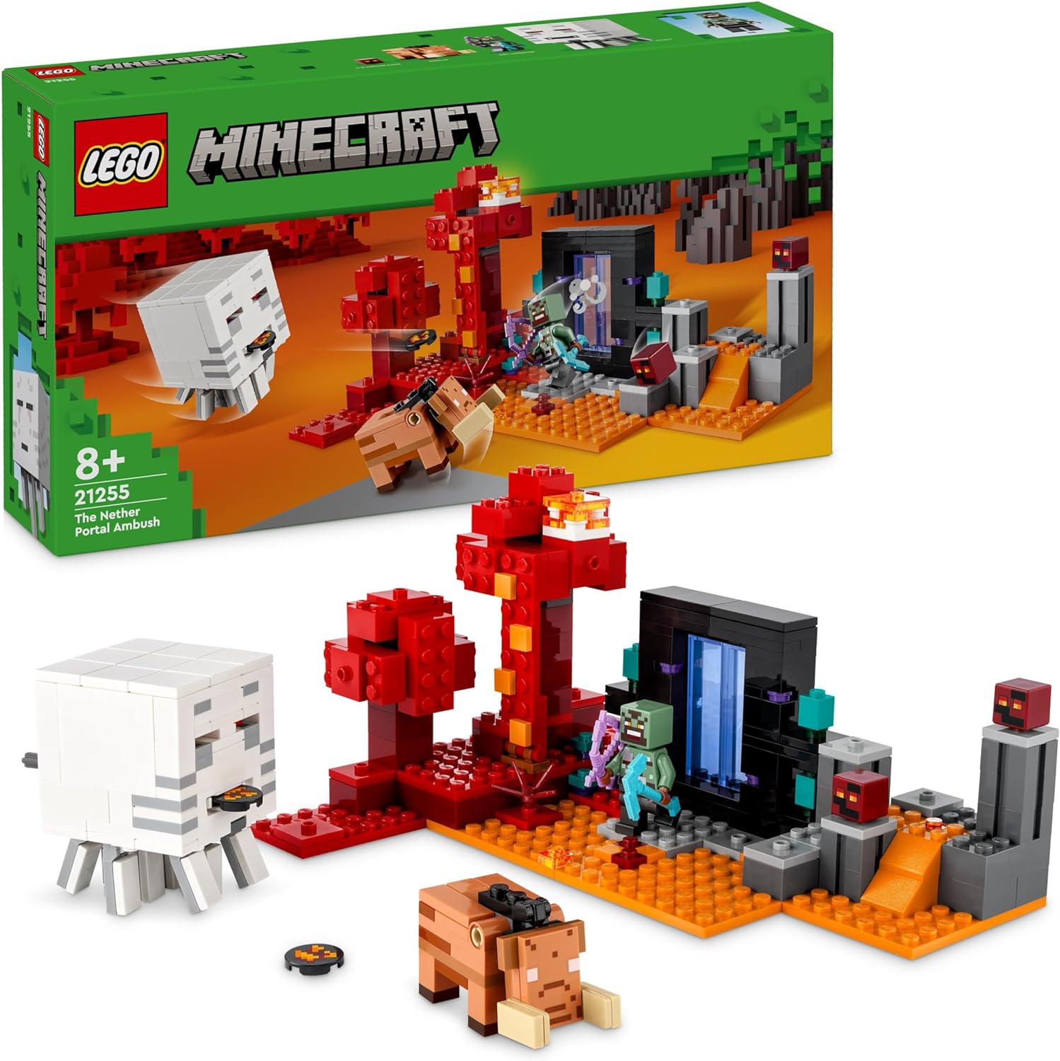 LEGO Minecraft Ambush on the Netherportal, Gaming Toy in Nether for Children with Battle Scenes and Legendary Figures Including Guest, Gift for Gamer Boys and Girls from 8 Years 21255