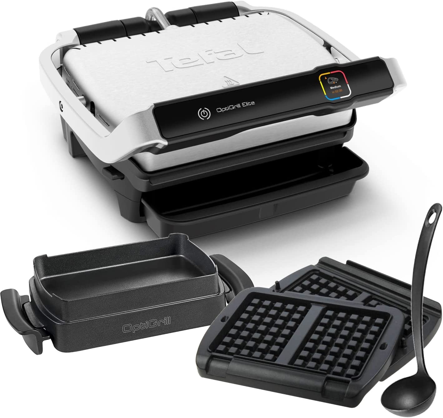 Tefal Optigrill Elite Mega Pack Contact Grill with Grill Boost Function 2000 W + Snacking & Baking Baking Bowl + Waffle Plates with Ladle | Electric Grill | 12 Automatic Programmes | Touch Display