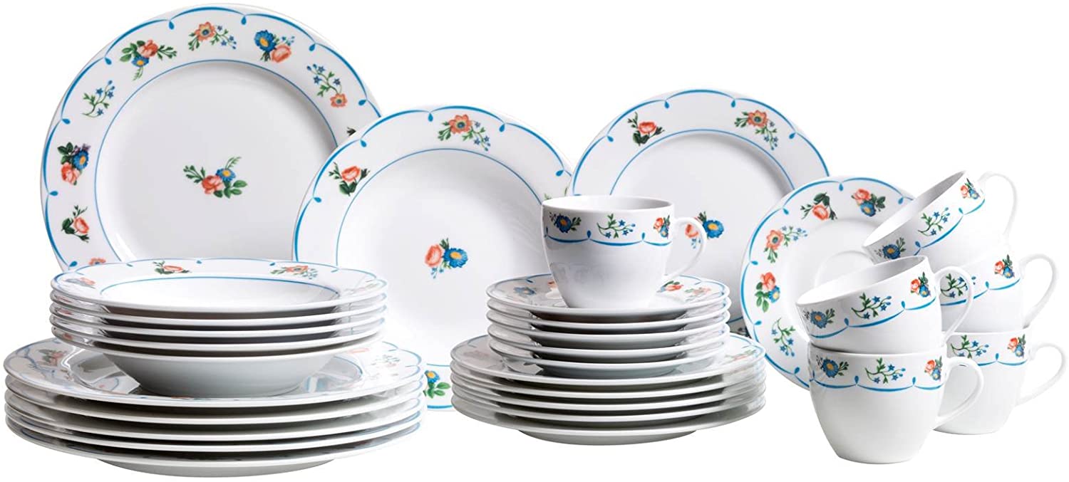 Domestic by Mäser 926908 Series Vieux Garden, Dinner Service 30 Pieces for 6 People Porcelain with adorable A Design