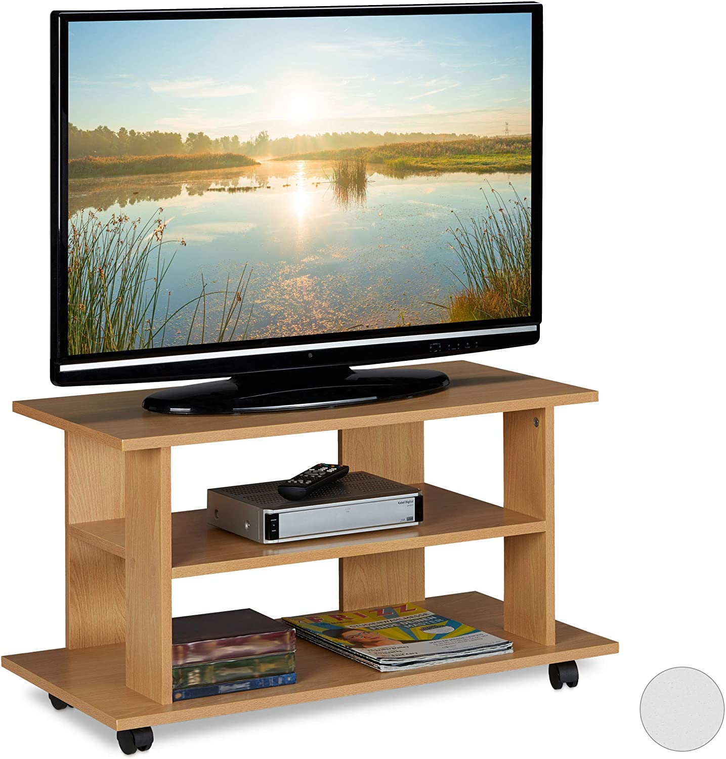Relaxdays Tv Board With Wheels 2 Compartments For Televisions, Console And 