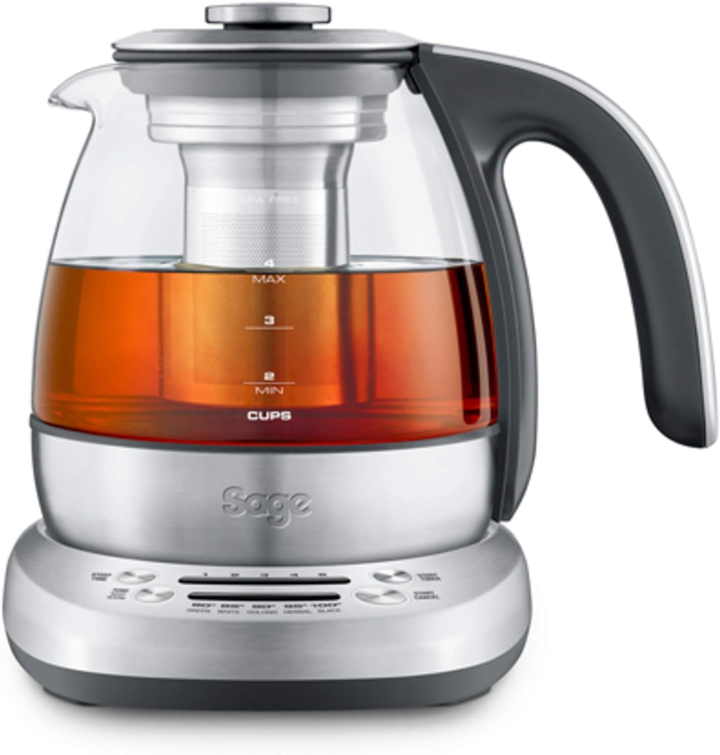 Sage Appliances Smart Tea Infuser Compact Clear Kettle, Brushed Stainless Steel, STM500CLR
