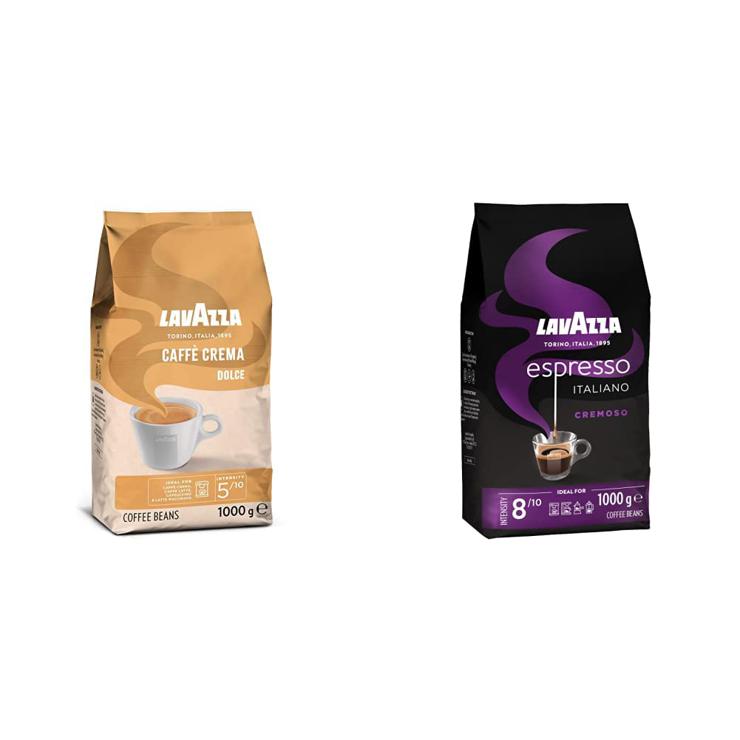 Lavazza, Caffè Crema Dolce, Intensity 5/10, 1 kg & Espresso Italiano Cremoso, Arabica and Robusta Coffee Beans, with Aroma Notes of Spices and Cocoa, Intensity 8/10, Medium Roast, 1 kg