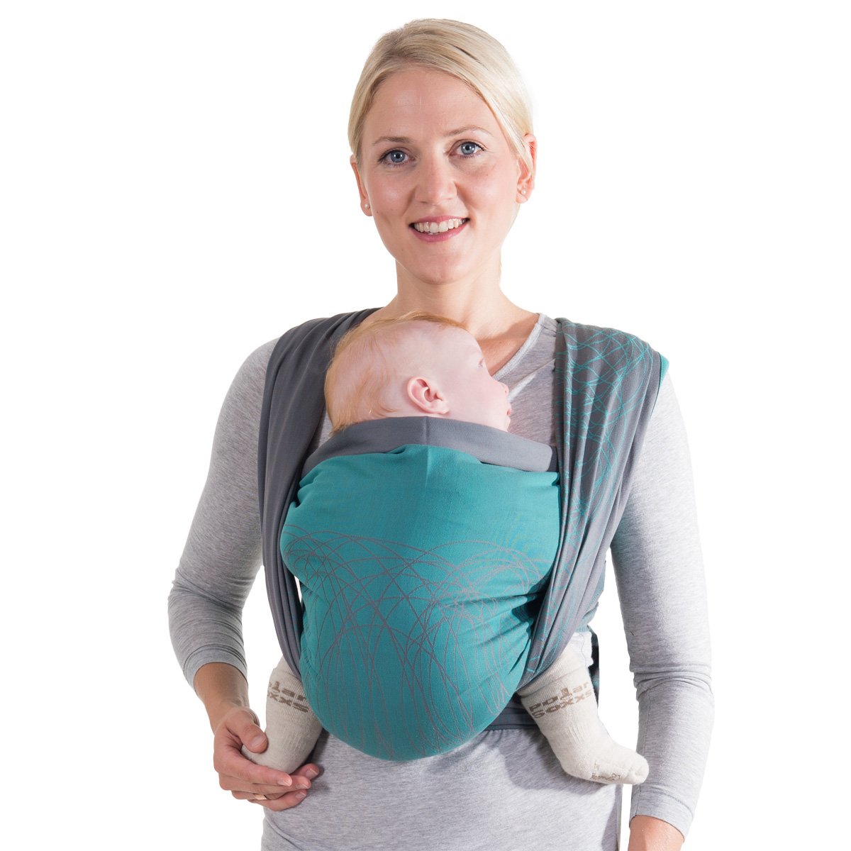 Hoppediz Baby Design Carrier Sling Newborn from Birth with Illustrated Binding Instructions Tested for Harmful Substances Organic Cotton New York Petrol 4.60 m