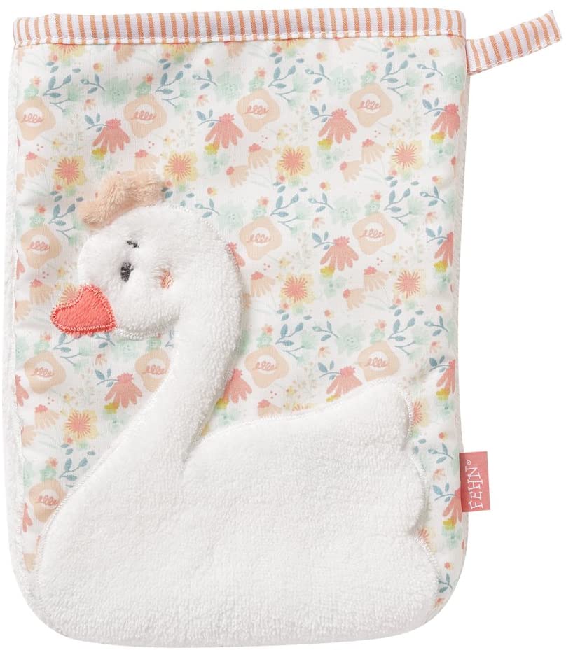 Fehn Wash Glove Donkey - Washcloth with Animal Motif for Happy Bathing Fun, for Babies and Children from 0+ Months 081442 Swan Swan, Swan Lake