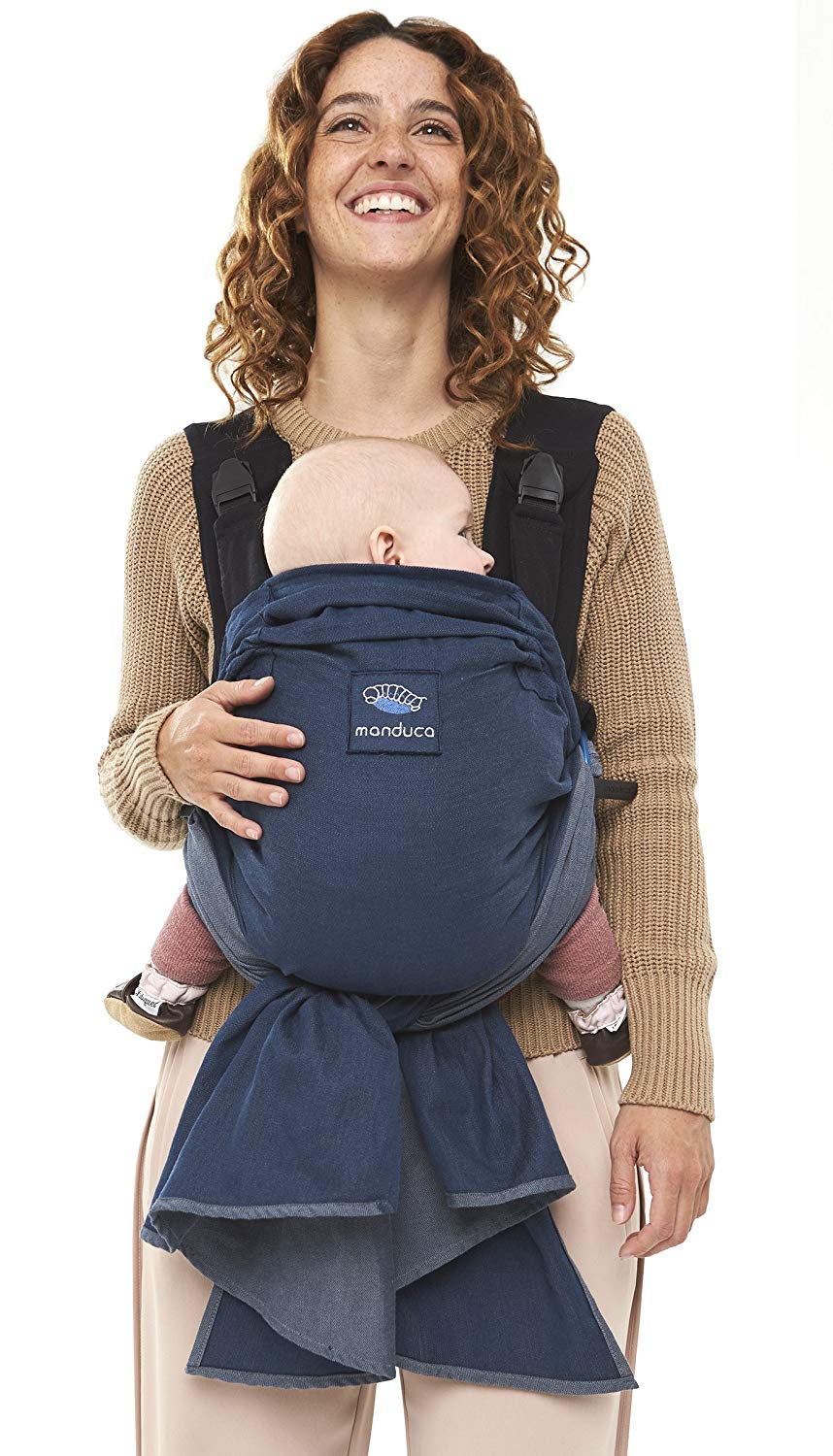 manduca DUO - Baby Carrier and Sling at the same time, Innovative Click & Tie System, Optimised as a Belly Carrier, Simple, Safe, Easy to Put, Slip Protection for Baby (Blue/Blue)