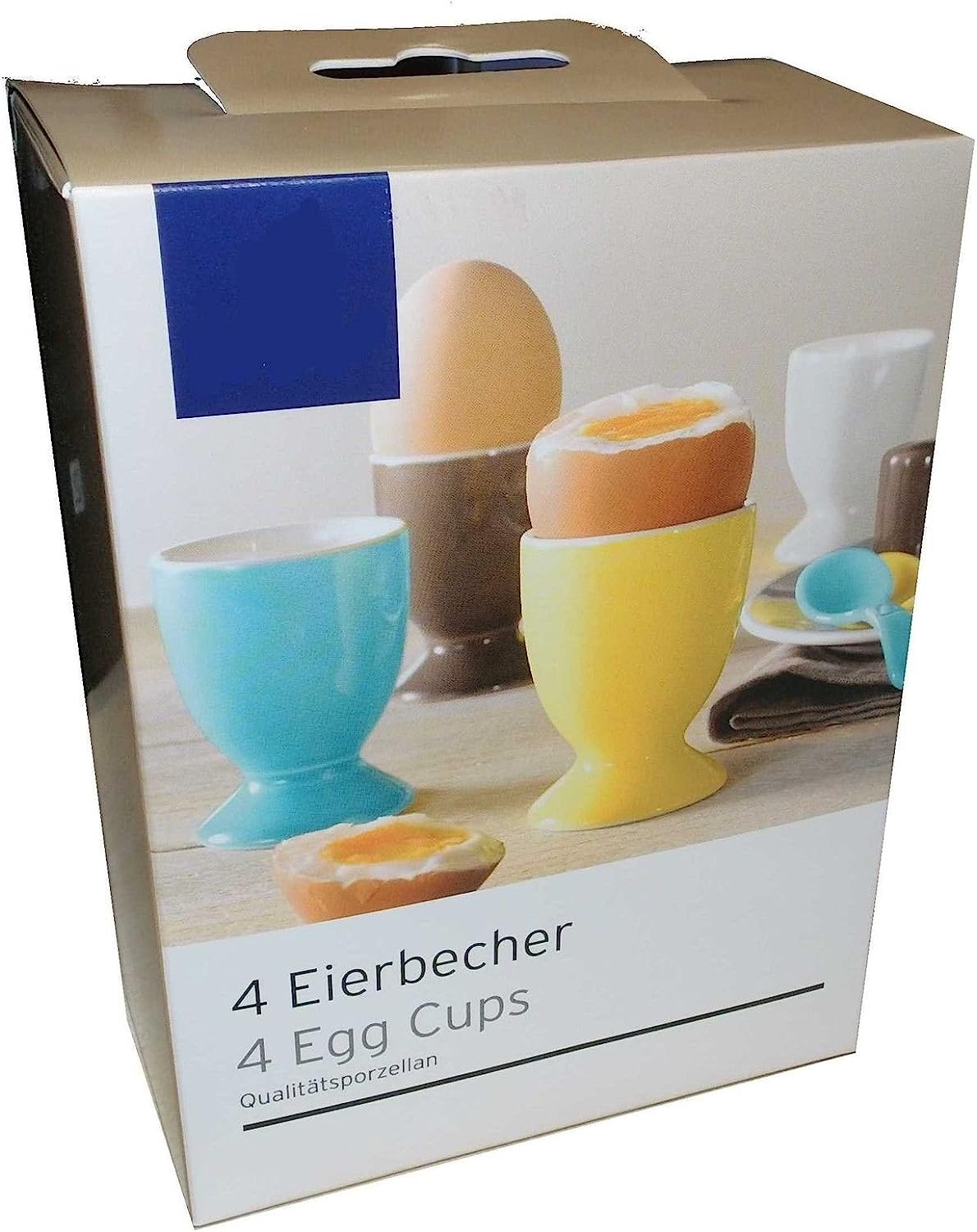 4 EGG Cups Porcelain Turquoise, Yellow, Taupe, White