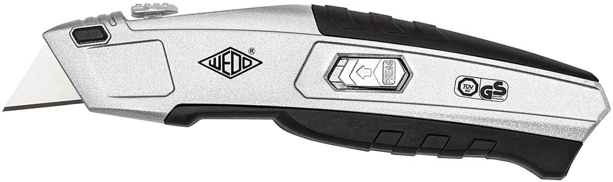 Wedo 78847 Cutter Auto-Load (3-Step Feed 7 mm, 15 mm, 25 mm, Metal, Also for Left-Handers, TÜV/GS Approved, Includes 5 Blades) Silver/Black