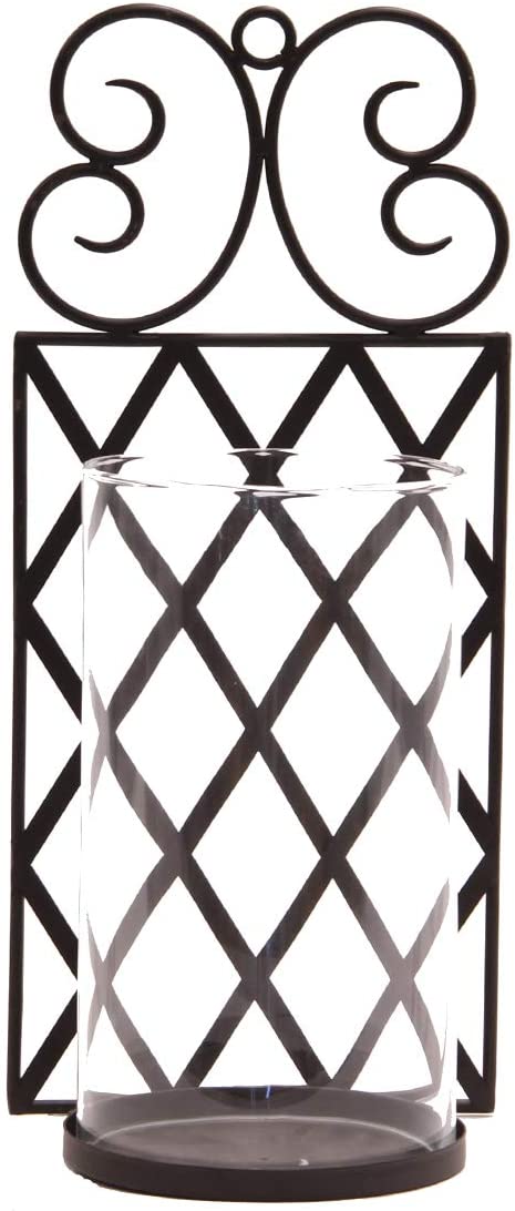 Varia Living Lora Candle Wall Holder Metal with Glass Cylinder for Great Light Reflections | Metal Wall Decoration | Accessory for Home Design | Vintage Iron Candle Holder in Black | 45 cm x 20 cm