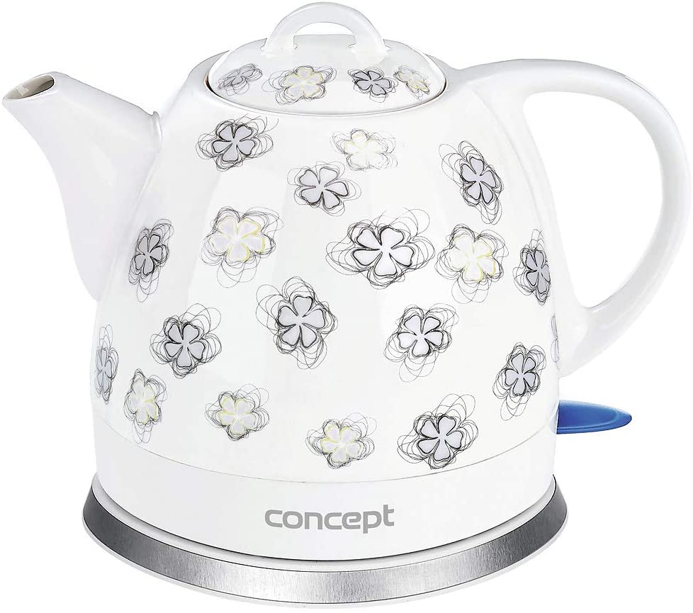 CONCEPT Hausgeräte RK0010ne Ceramic Kettle Unique Design Attractive Flower Design 1L White 1100W