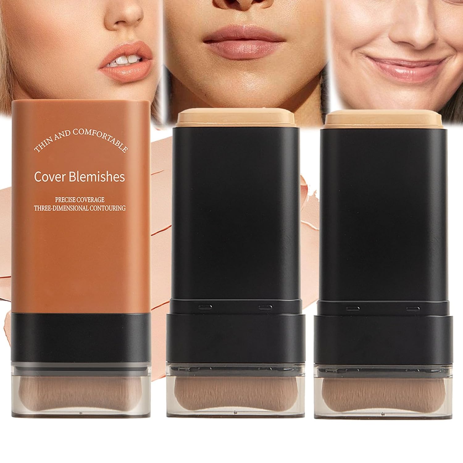 2025 Korean Hydrating Lightweight Foundation Stick with Brush, Vivien Beauty Foundation Stick, Vv Double Head Foundation Makeup Stick, Flawless Eraser Foundation Stick (Natural + Natural)