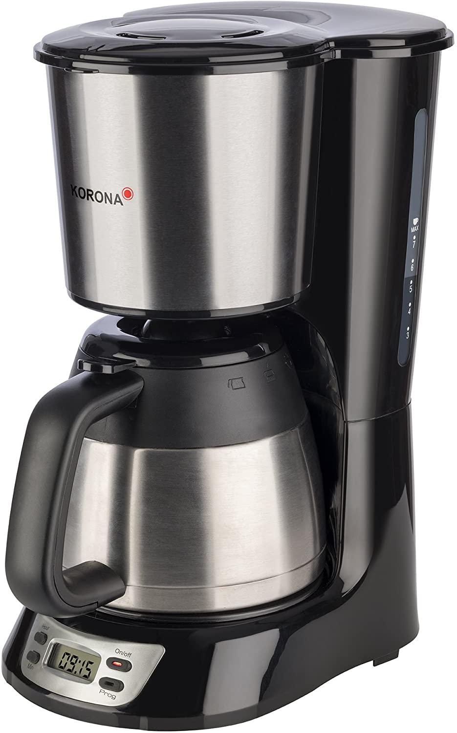 Korona 10332 Coffee Machine with Timer, Stainless Steel Black with Thermos 