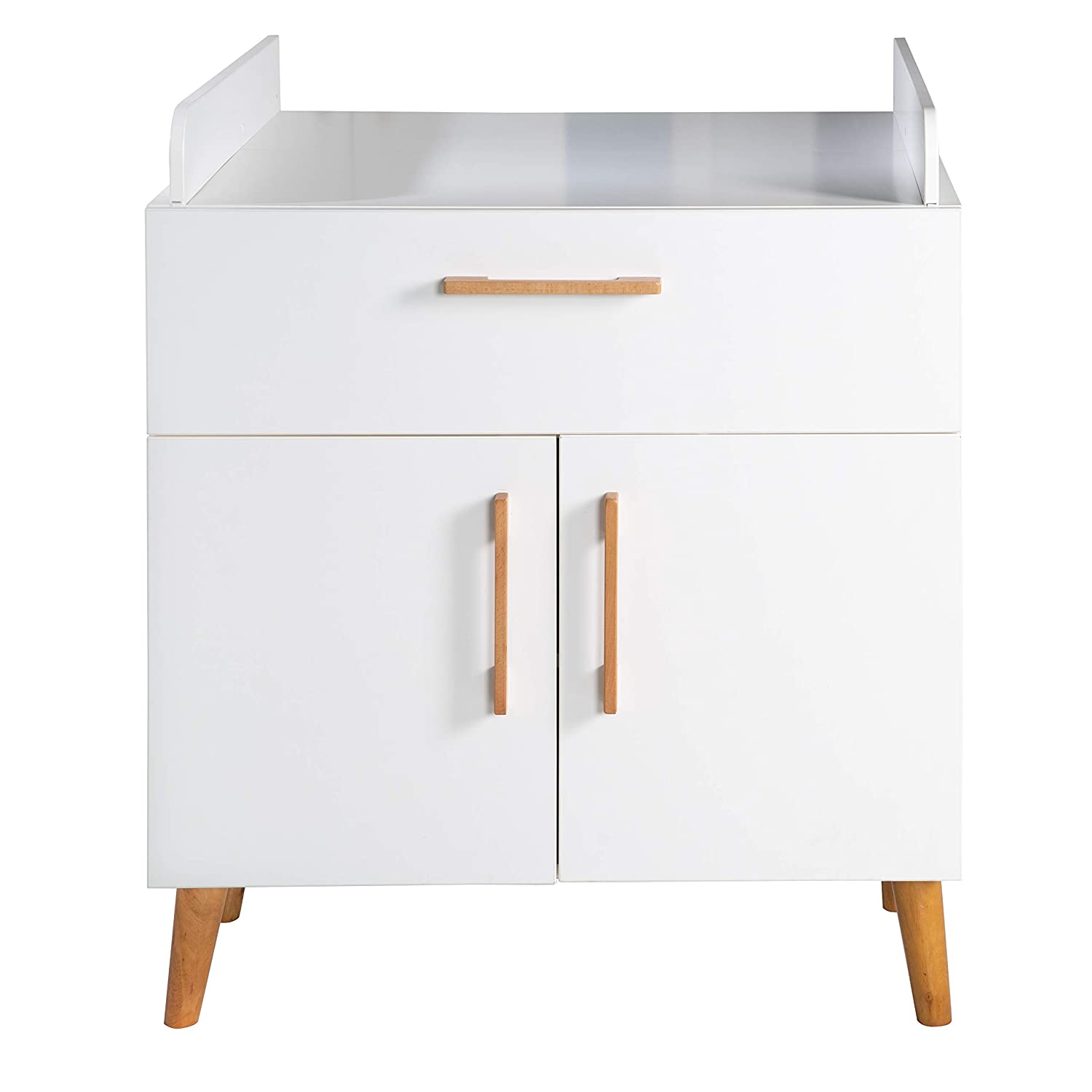 Roba Mick, Changing Table with Changing Attachment with Drawer Dampening, Changing Table with Removable Changing Attachment, 1 Drawer and 2 Doors, Can be Used as Chest of Drawers, Changing Height 93.5 cm