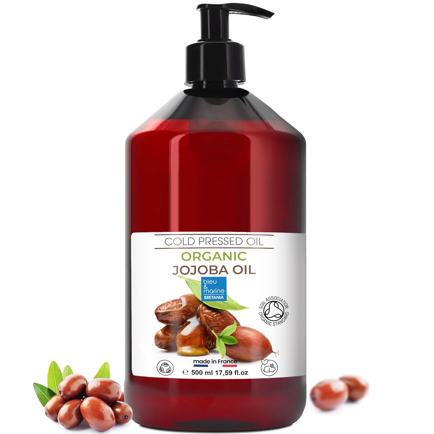 Jojoba Oil Organic Cold Pressed: Cleansing Oil Face, Skin, Hair, Nails, Face Oil, Body Oil, Anti-Ageing, Anti-Wrinkle, Massage Oil, Natural, Cosmetics, Beard and Hair Oil - 500 ml