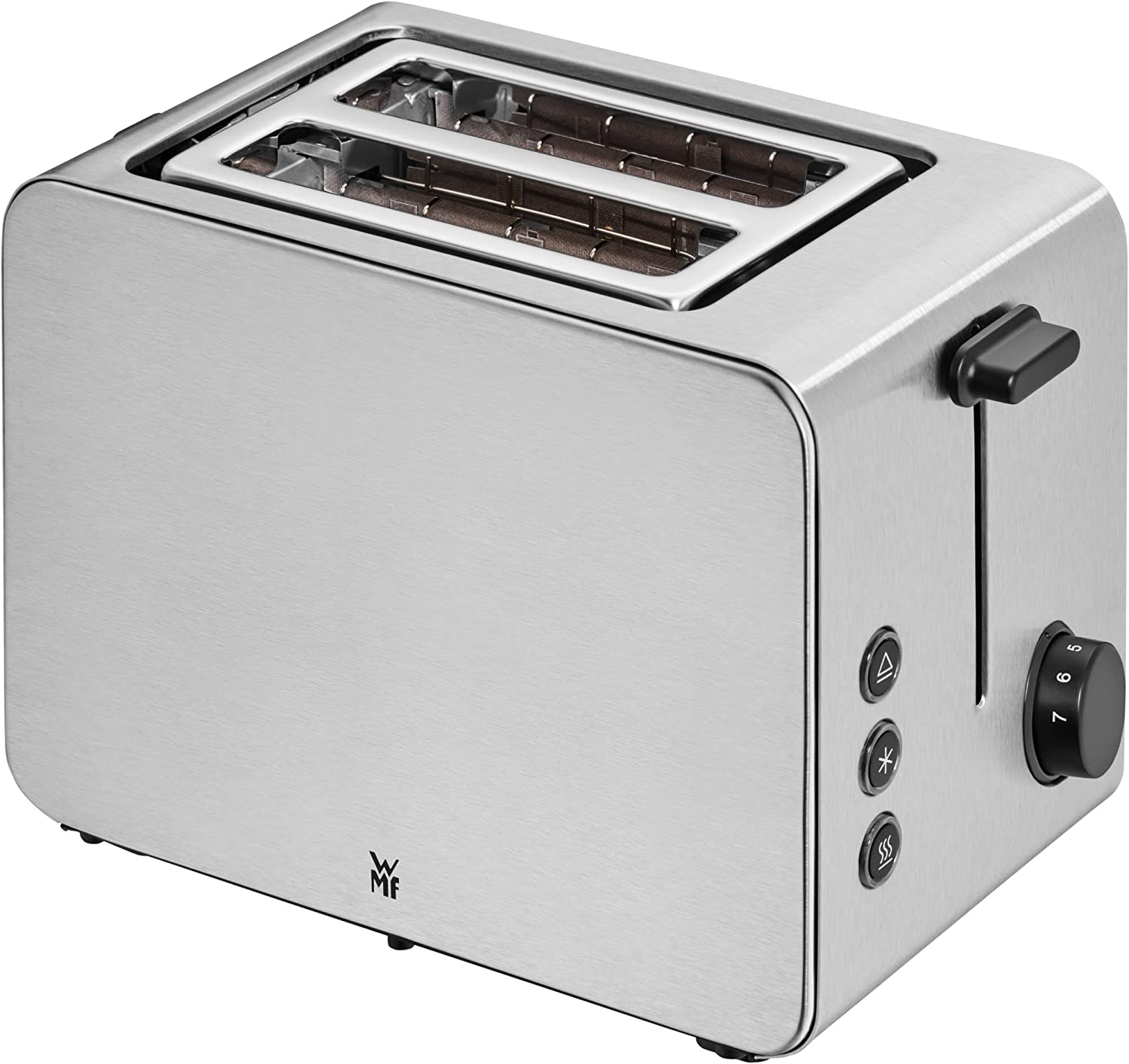 WMF Stelio Stainless Steel Toaster, Double Slot Toaster with Bun Attachment, 2 Slices, Bagel Function, 7 Browning Levels, 9 W, Matte Stainless Steel