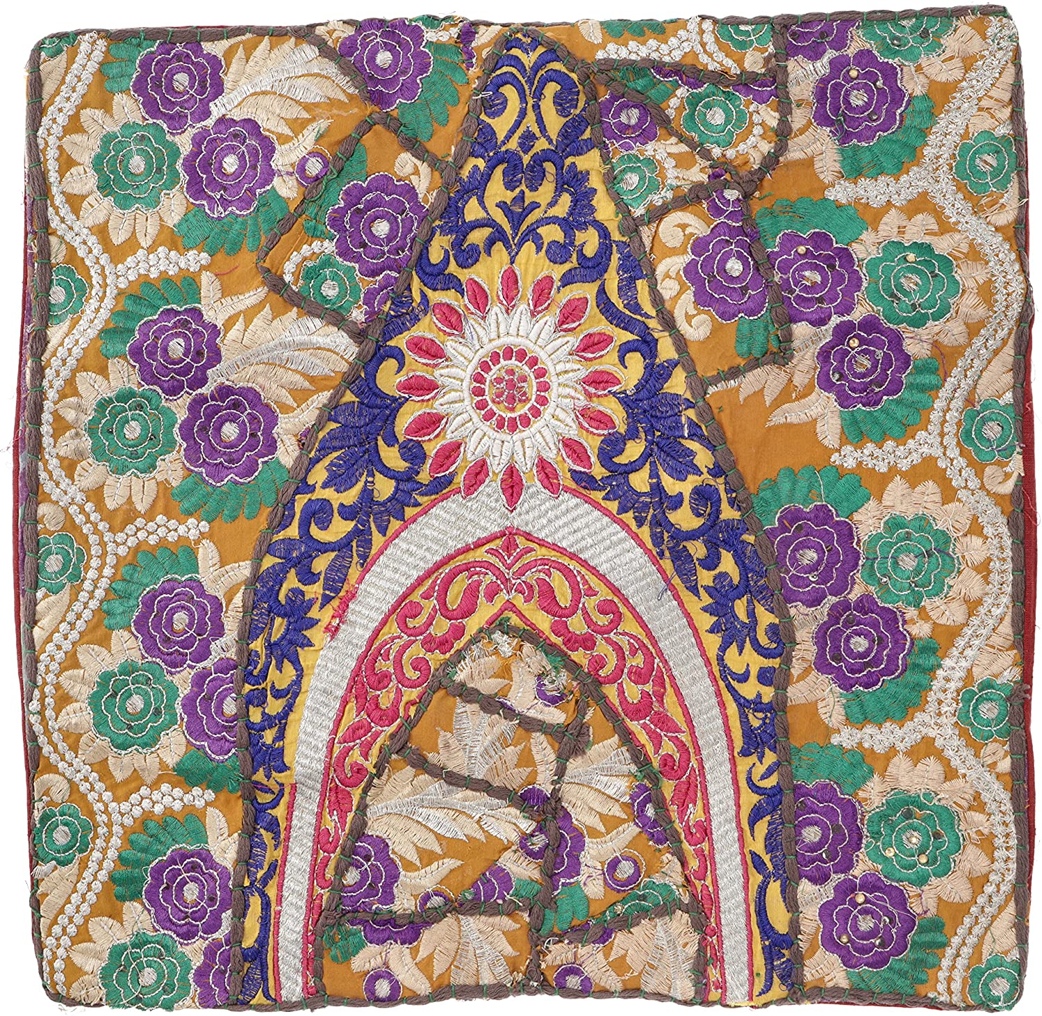 Guru-Shop GURU SHOP Patchwork cushion cover, decorative cushion cover made of Rajasthan, single piece, pattern 65, multi-coloured, cotton, 40 x 40 cm, decorative cushion, sofa cushion