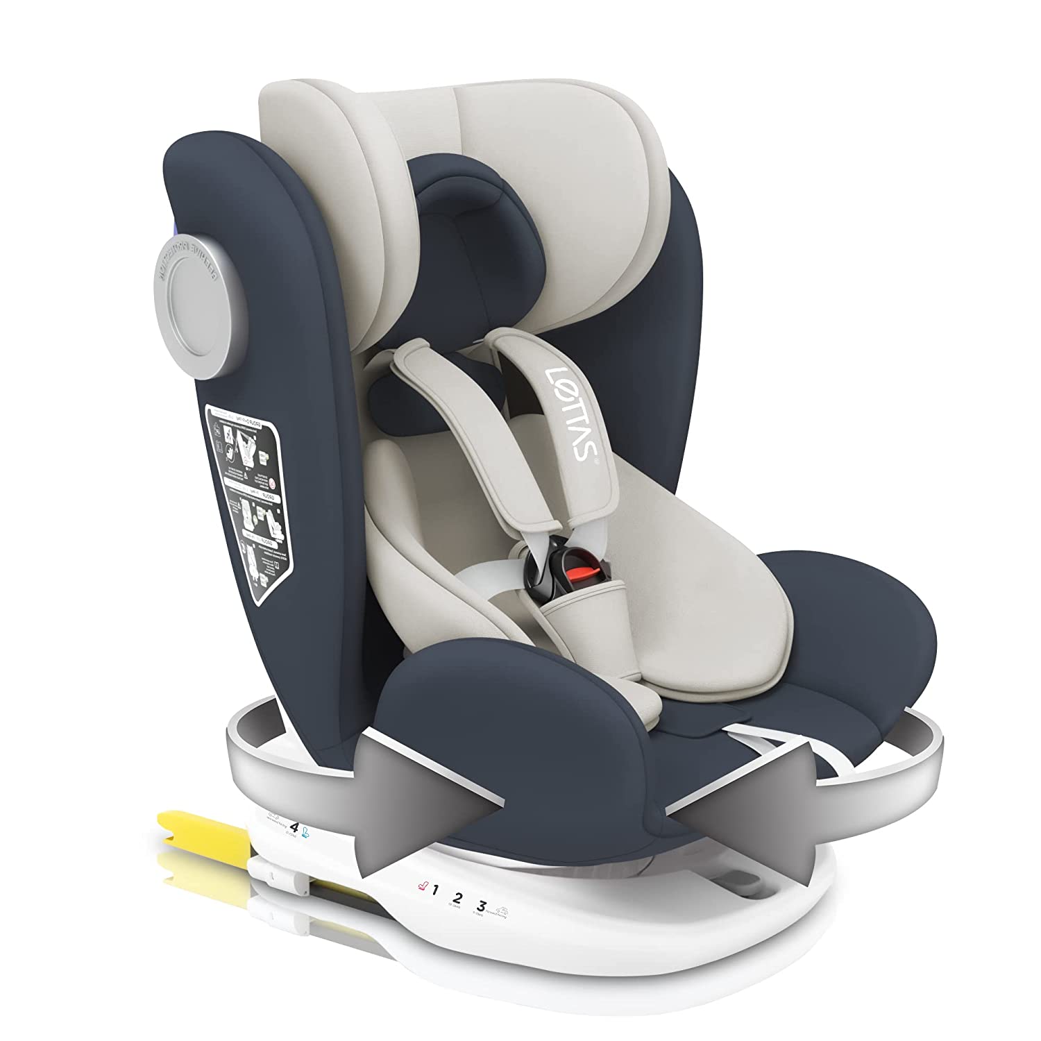 LETTAS Baby Child Seat 360 Degree Rotatable Isofix and Top Tether SIPS Group 0+/1/2/3, 0-12 Years, 0-36 kg, ECE R44/04, ADAC
