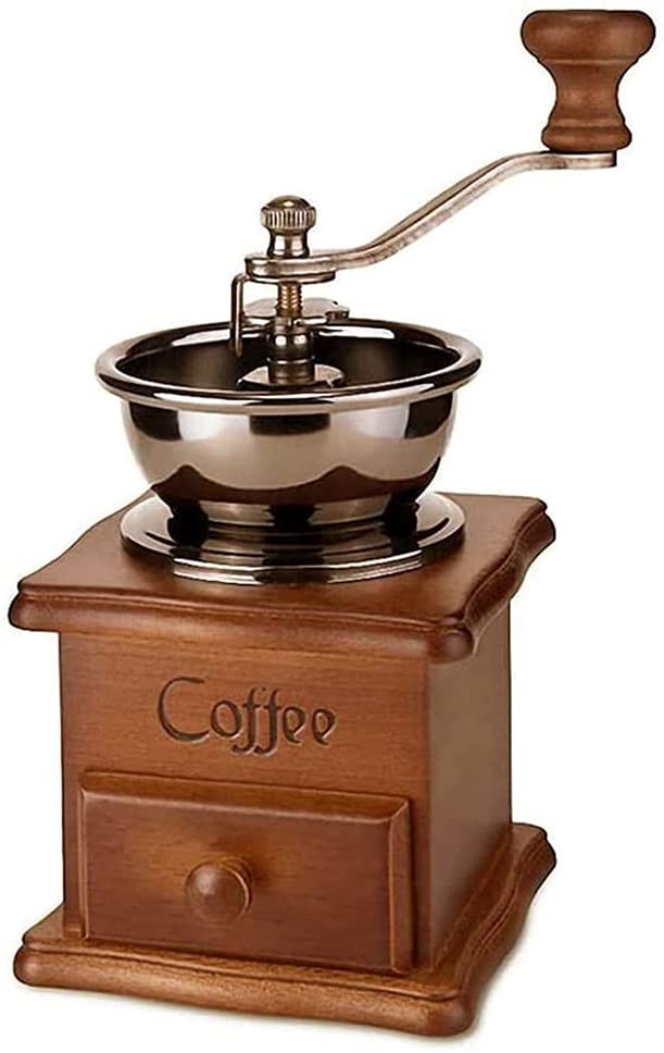 Runtodo Manual Coffee Grinder Vintage Style Wood Coffee Grinder Classic Hand Crank Coffee Mill