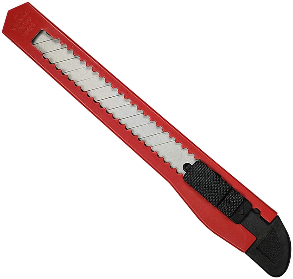 HELO 72 x cutter knife set (red) with 8 mm wide snap off blade. Blade thickness: 0.4 mm, stable blade guide, utility knife with ergonomically shaped plastic housing