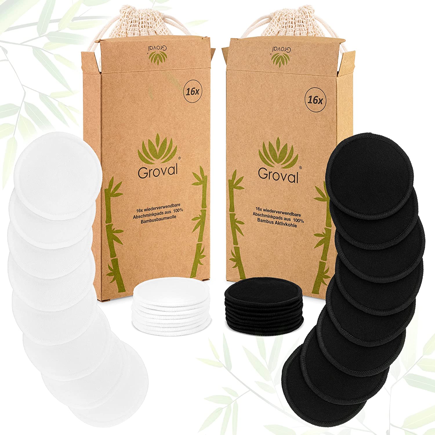 16x wiederverwendbare Abschminkpads |100% Bambusbaumwolle mit Wäschenetz | Make-Up Entferner | Waschbar Vegan Nachhaltig Umwelt | geeignet für Groval Bambusboxspender