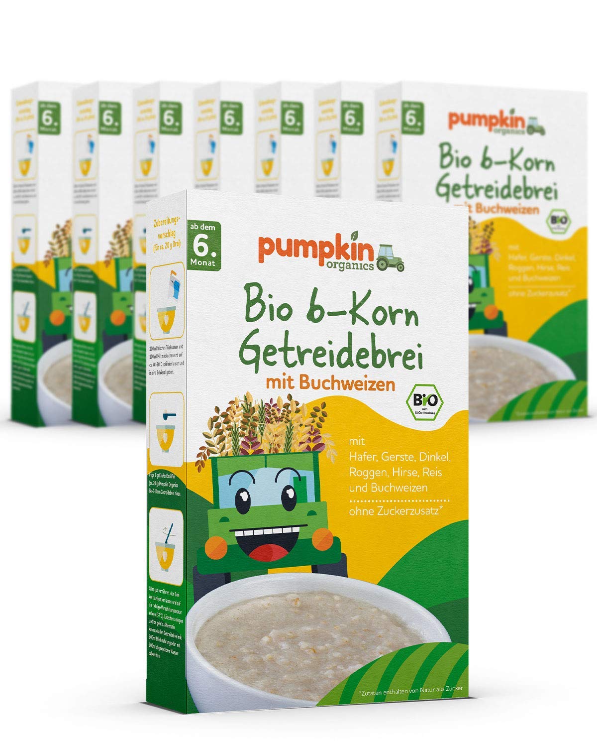 Bio 6-Korn Getreidebrei mit Buchweizen (8x200g) | Pumpkin Organics