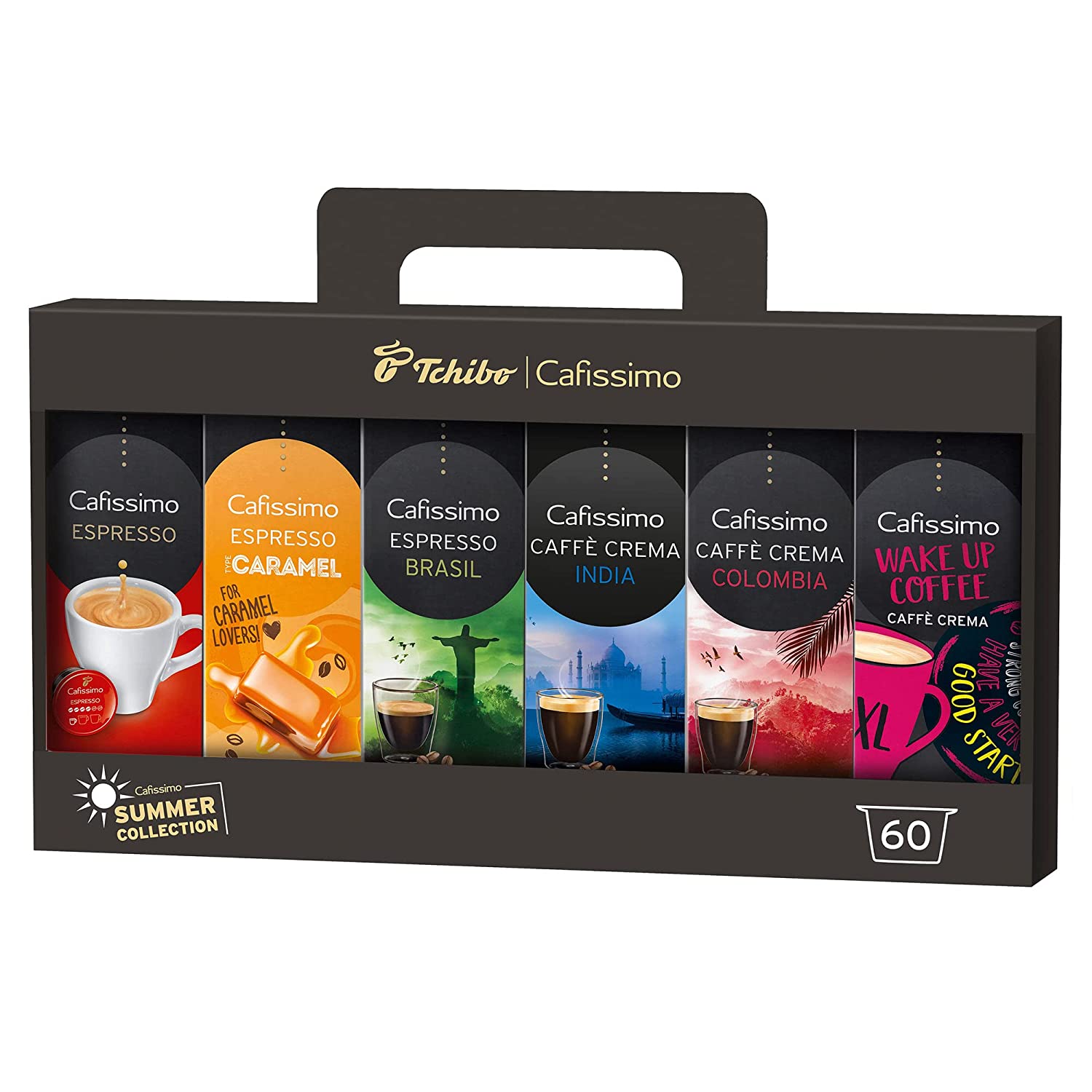 Tchibo Cafissimo Tasting Box Summer Collection different types of caffè Crema, espresso and coffee, 60 pieces (6x10 coffee capsules), capsule case, sustainably & fairly traded