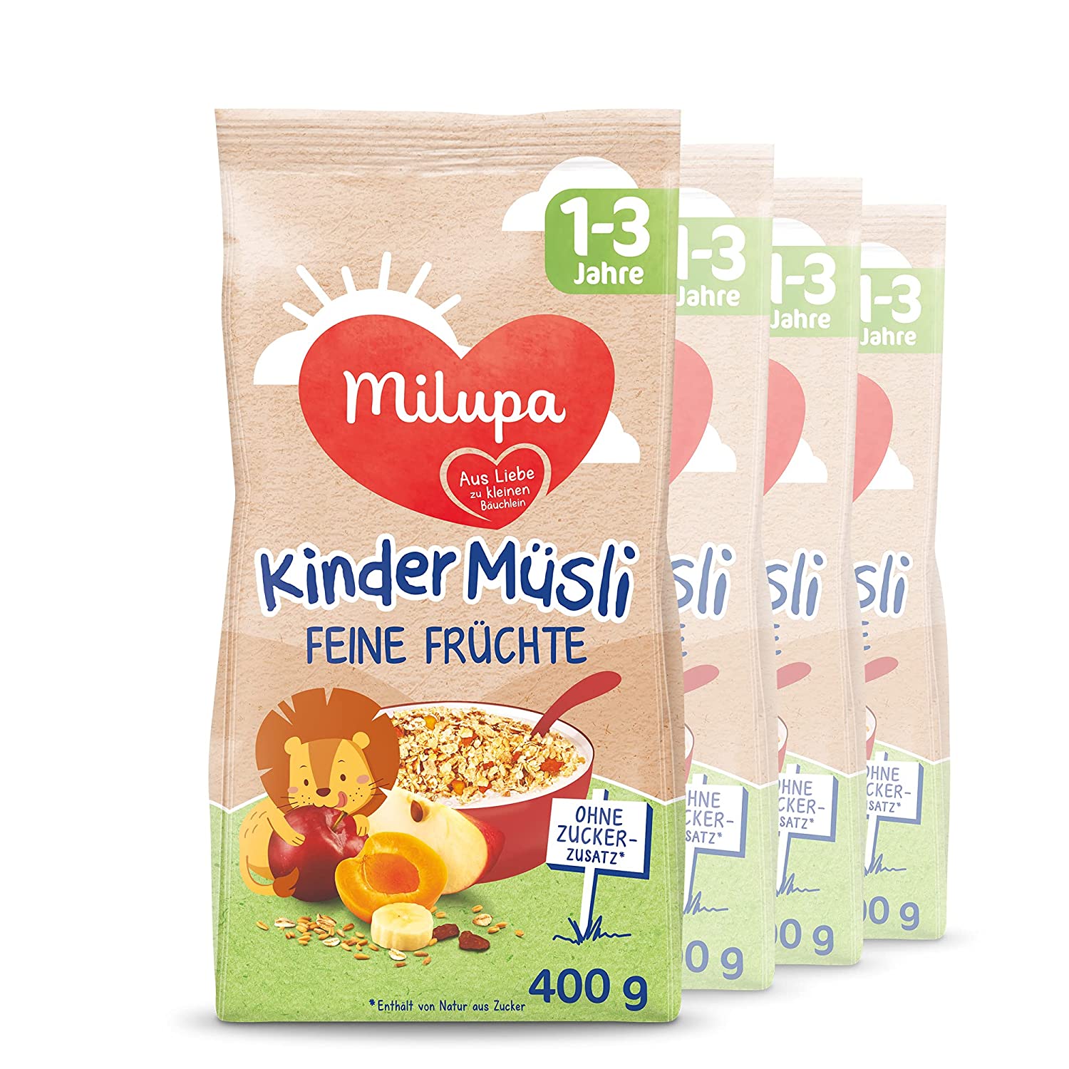 Milupa Kindermüsli Feine Früchte, ohne Zuckerzusatz, 4 x 400g