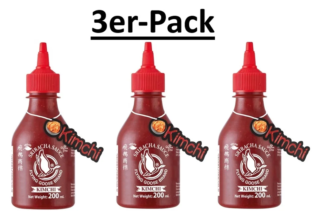 Pack of 3 Flying Goose Sriracha Chili Sauce Kimchi 200ml