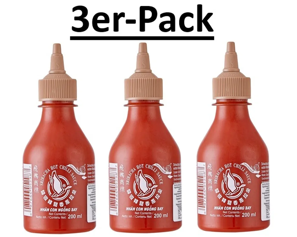 3-pack Flying Goose Sriracha chili sauce with extra garlic 200ml