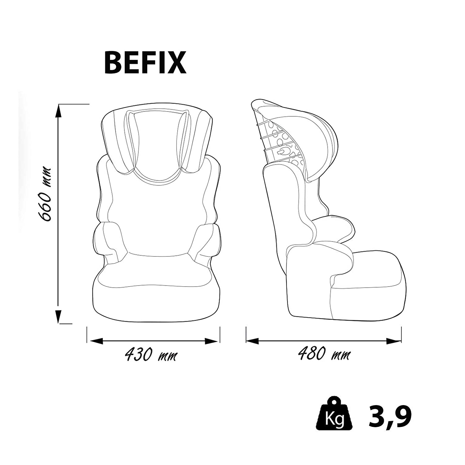 BEFIX Booster Seat Group 2/3 (15 – 36 kg) – 4 Stars ADAC – French Product – Flamingo
