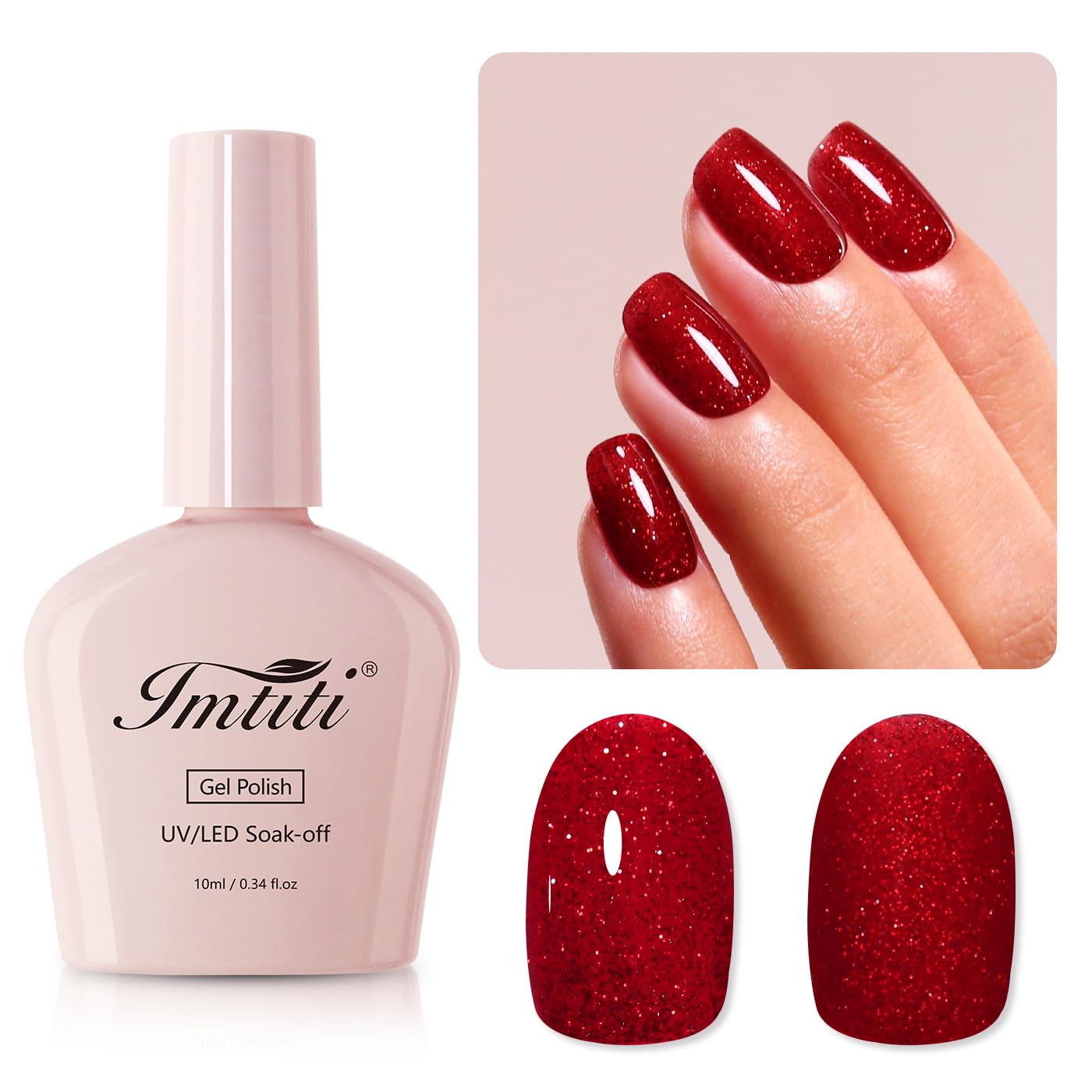 Imtiti UV Nail Polish Glitter, 10 ml Christmas Red Glitter UV Gel Nail Polish Soak Off LED Gel Nail Polish Autumn Winter Gel Nail Polish DIY Nail Art Starter Manicure Salon Gel Polish UV Kit