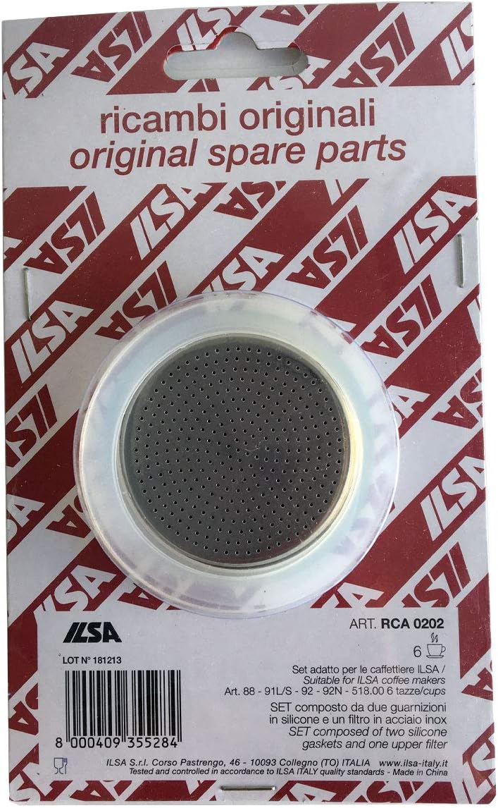 Ilsa Stainless Steel Filter Strainer + 2 Silicone Gaskets for 6 Cup Espresso Maker Elly, Slancio, Omnia, Omnia N