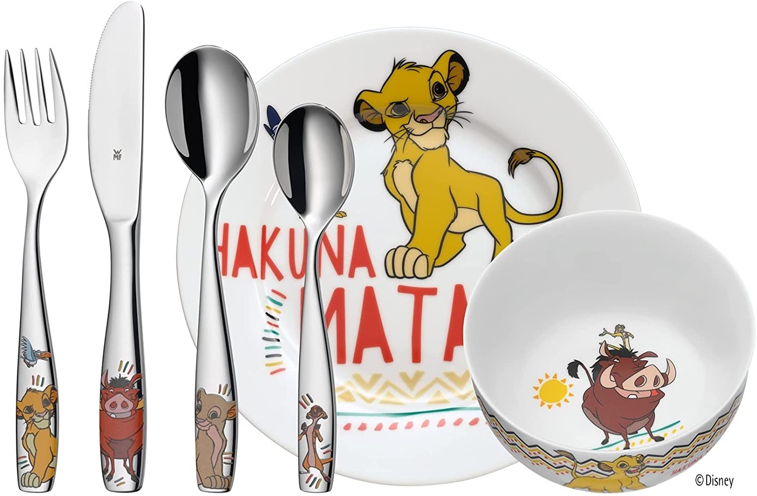 WMF King of the Lion Children\'s Crockery Set 6 Pieces with Children\'s Cutlery Stainless Steel from 3 Years Polished Cromargan Dishwasher Safe